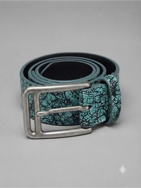 W. Kleinberg x Neiman Marcus Teal Crackled Metallic Leather Belt Size 34